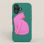 Pink Cat On Green Background iPhone Case Gallery Image 1