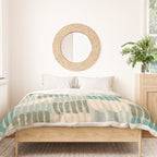 Forchetti Pattern Vintage Olive Green, Teal, Celadon Blue, and Cream Duvet Cover Gallery Image 3