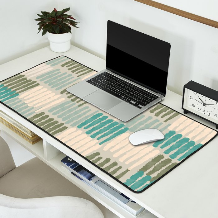 Forchetti Pattern Vintage Olive Green, Teal, Celadon Blue, and Cream Desk Mat Gallery Image 2