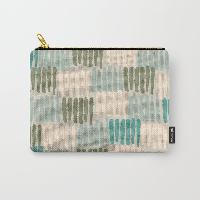 Forchetti Pattern Vintage Olive Green, Teal, Celadon Blue, and Cream Carry All Pouch Gallery Image 1