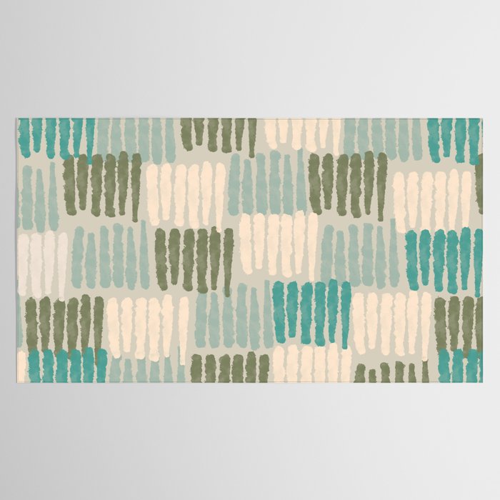 Forchetti Pattern Vintage Olive Green, Teal, Celadon Blue, and Cream Tablecloth Gallery Image 2