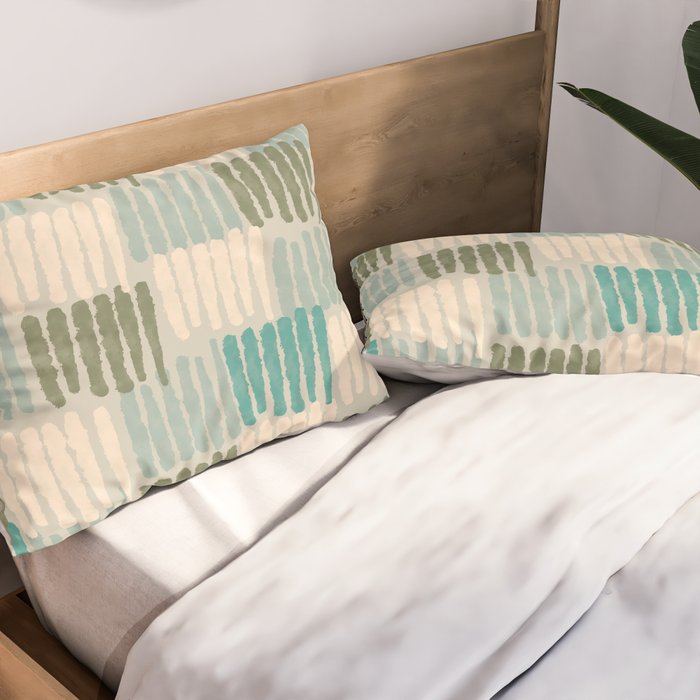 Forchetti Pattern Vintage Olive Green, Teal, Celadon Blue, and Cream Pillow Sham Gallery Image 2