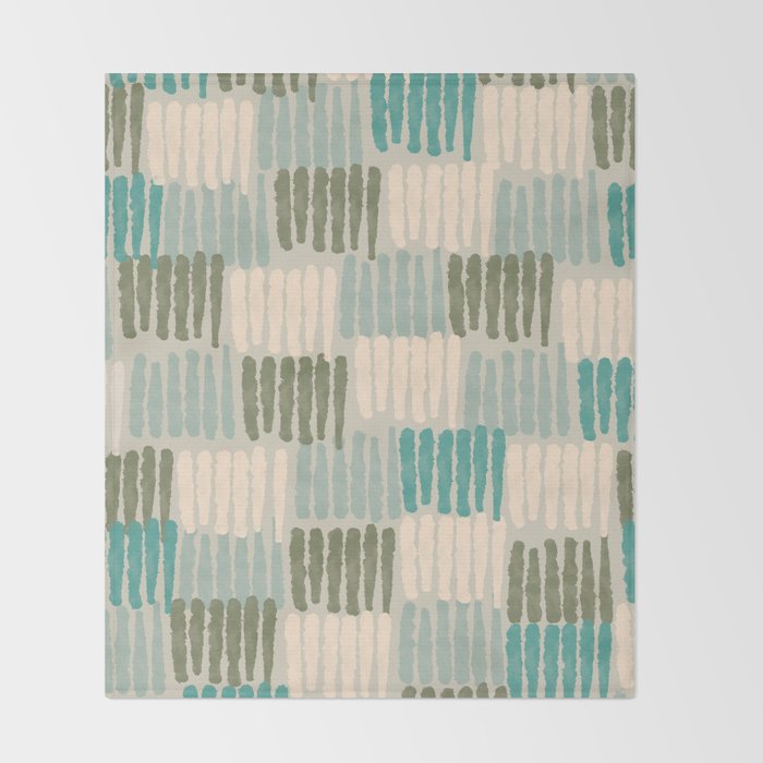 Forchetti Pattern Vintage Olive Green, Teal, Celadon Blue, and Cream Throw Blanket Gallery Image 2