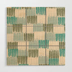 Forchetti Pattern Vintage Olive Green, Teal, Celadon Blue, and Cream Wood Wall Art Gallery Image 1