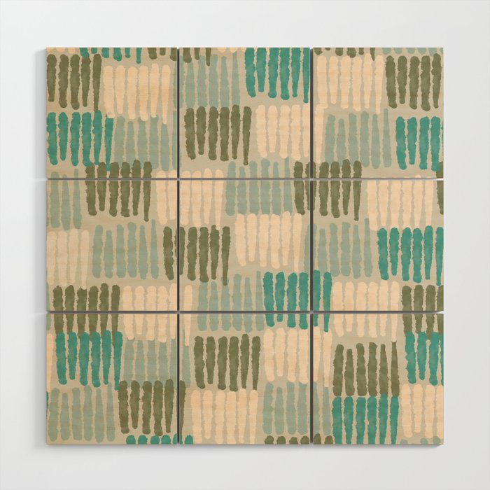 Forchetti Pattern Vintage Olive Green, Teal, Celadon Blue, and Cream Wood Wall Art Gallery Image 1