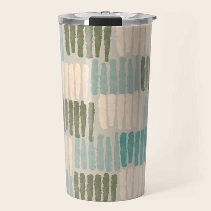Forchetti Pattern Vintage Olive Green, Teal, Celadon Blue, and Cream Travel Mug Gallery Image 1