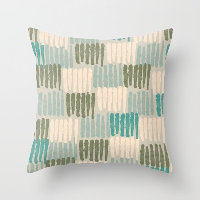 Forchetti Pattern Vintage Olive Green, Teal, Celadon Blue, and Cream Throw Pillow Gallery Image 6