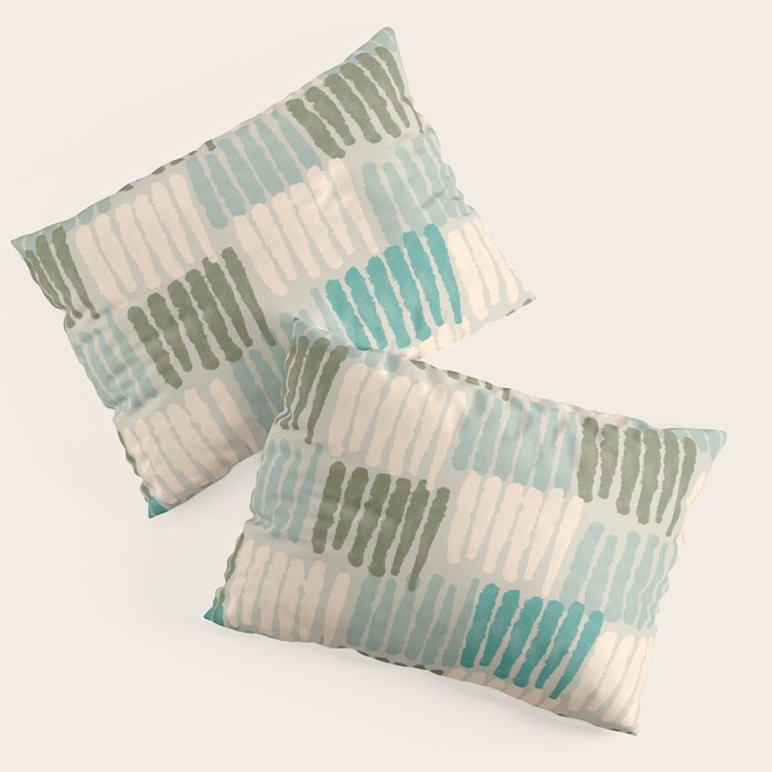 Forchetti Pattern Vintage Olive Green, Teal, Celadon Blue, and Cream Pillow Sham Gallery Image 1