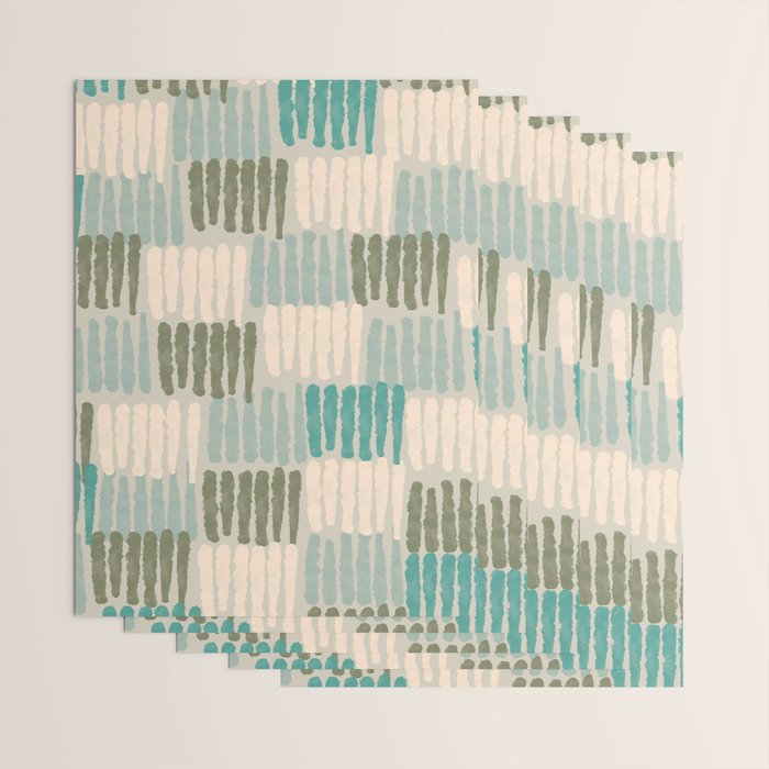 Forchetti Pattern Vintage Olive Green, Teal, Celadon Blue, and Cream Wrapping Paper Gallery Image 3