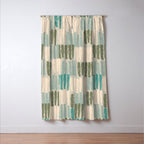 Forchetti Pattern Vintage Olive Green, Teal, Celadon Blue, and Cream Window Curtain Gallery Image 3