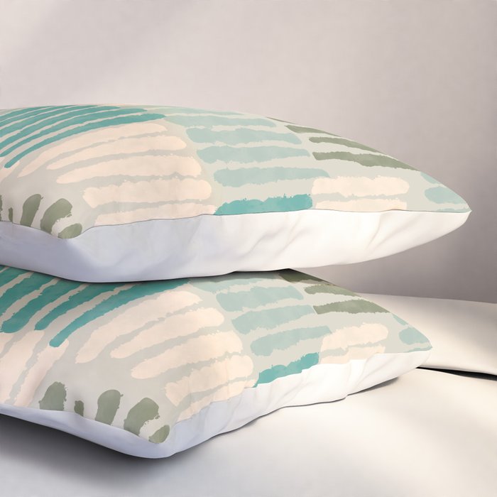 Forchetti Pattern Vintage Olive Green, Teal, Celadon Blue, and Cream Pillow Sham Gallery Image 3