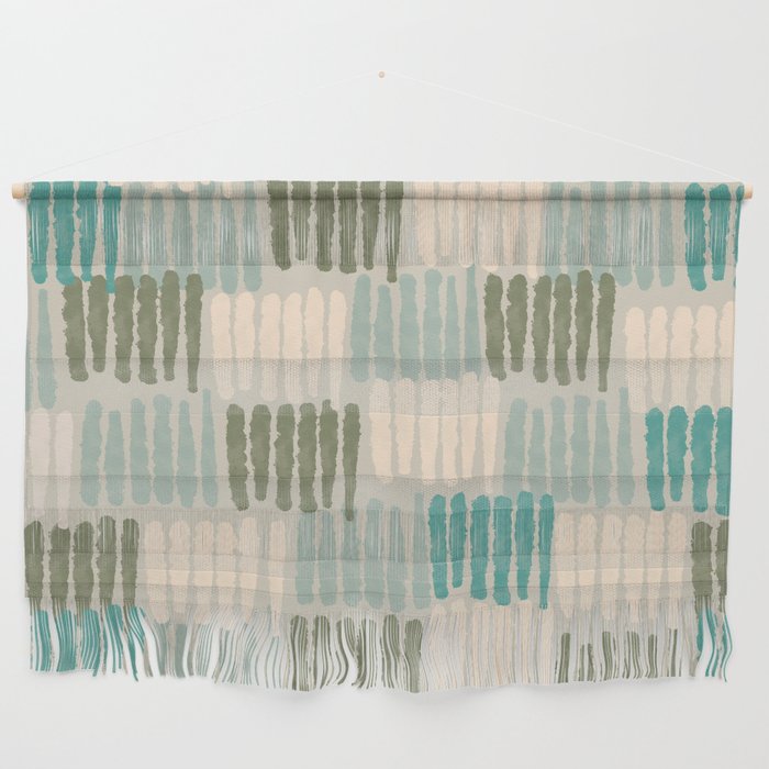Forchetti Pattern Vintage Olive Green, Teal, Celadon Blue, and Cream Wall Hanging Gallery Image 1