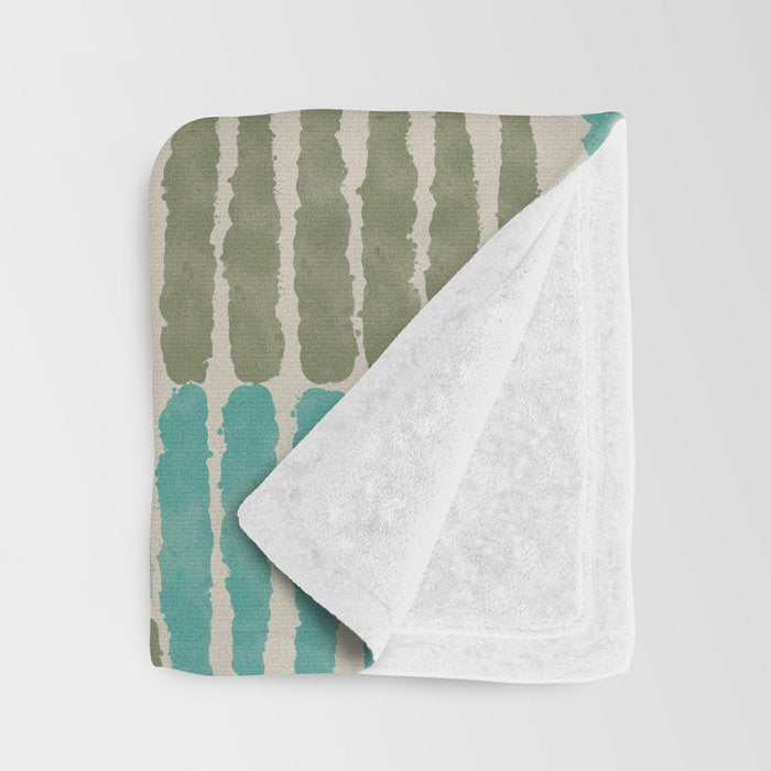 Forchetti Pattern Vintage Olive Green, Teal, Celadon Blue, and Cream Throw Blanket Gallery Image 3