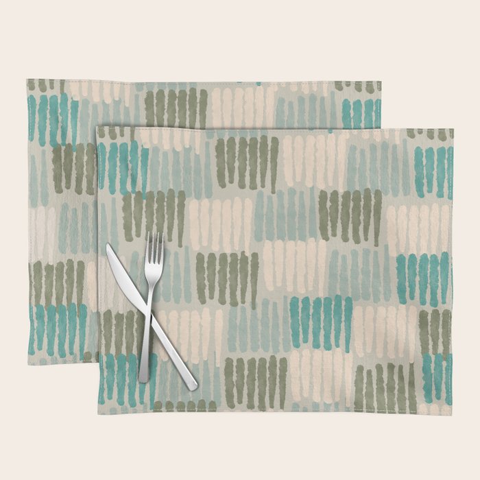 Forchetti Pattern Vintage Olive Green, Teal, Celadon Blue, and Cream Placemat Gallery Image 1