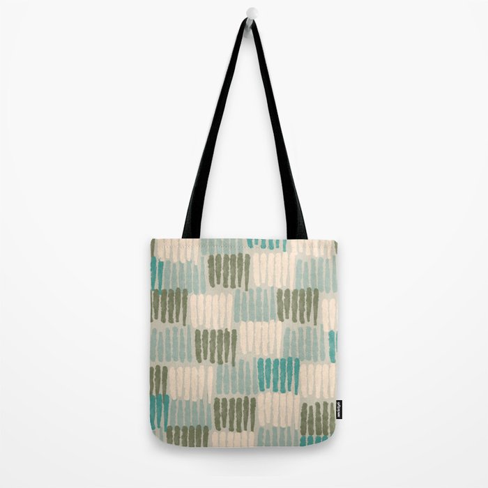 Forchetti Pattern Vintage Olive Green, Teal, Celadon Blue, and Cream Tote Bag Gallery Image 2