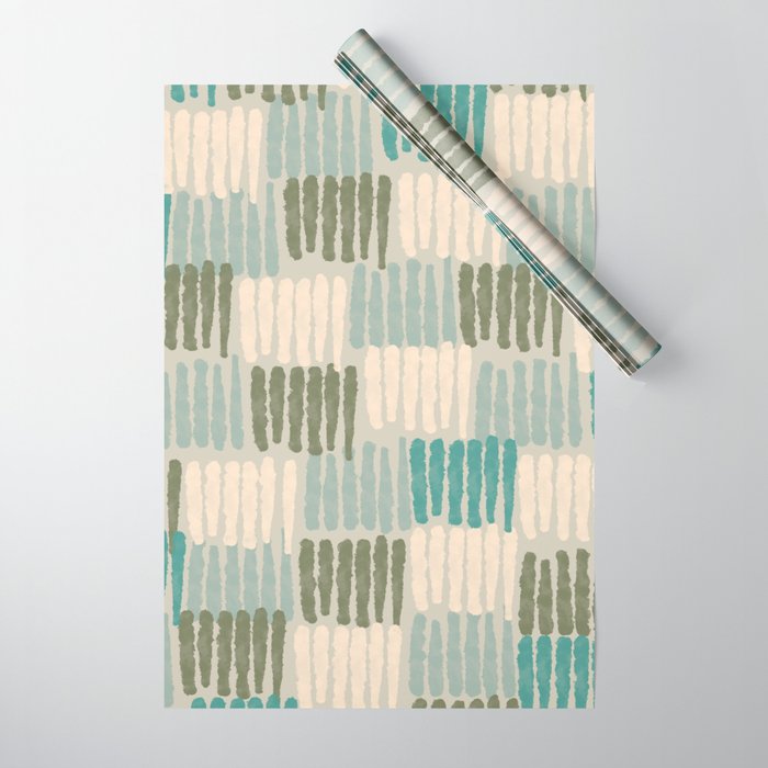 Forchetti Pattern Vintage Olive Green, Teal, Celadon Blue, and Cream Wrapping Paper Gallery Image 1