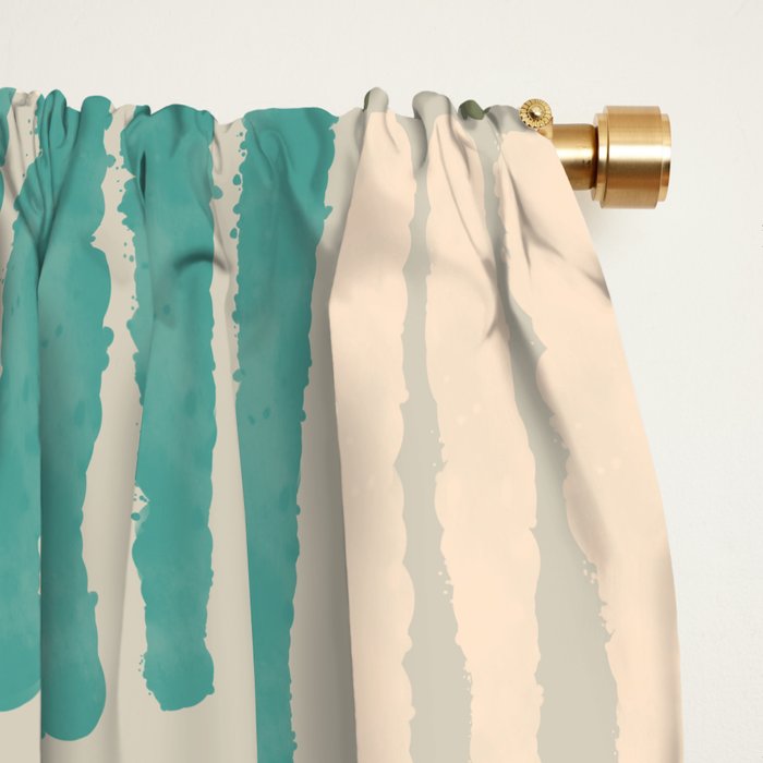 Forchetti Pattern Vintage Olive Green, Teal, Celadon Blue, and Cream Window Curtain Gallery Image 2
