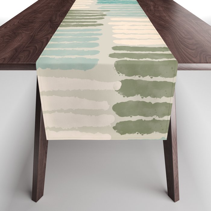 Forchetti Pattern Vintage Olive Green, Teal, Celadon Blue, and Cream Table Runner Gallery Image 1