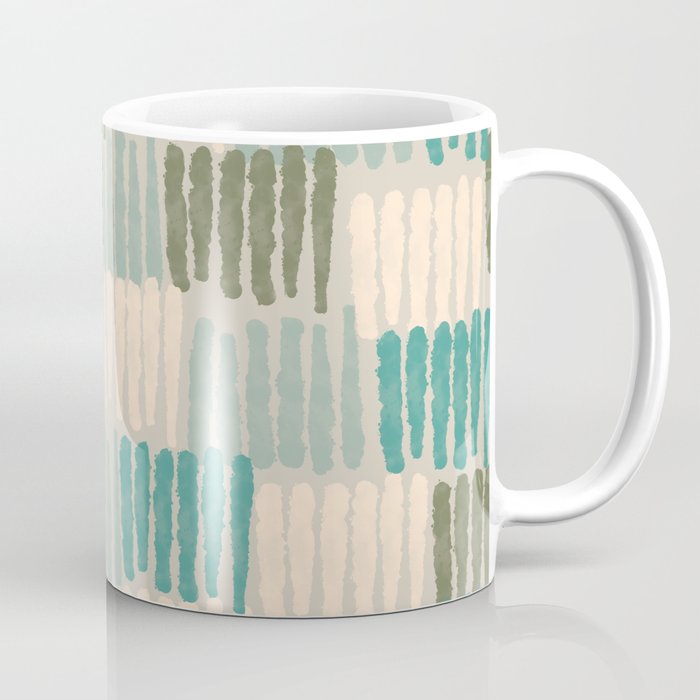 Forchetti Pattern Vintage Olive Green, Teal, Celadon Blue, and Cream Coffee Mug Gallery Image 1