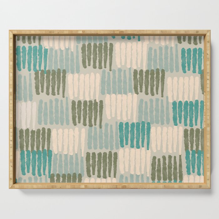 Forchetti Pattern Vintage Olive Green, Teal, Celadon Blue, and Cream Serving Tray Gallery Image 1