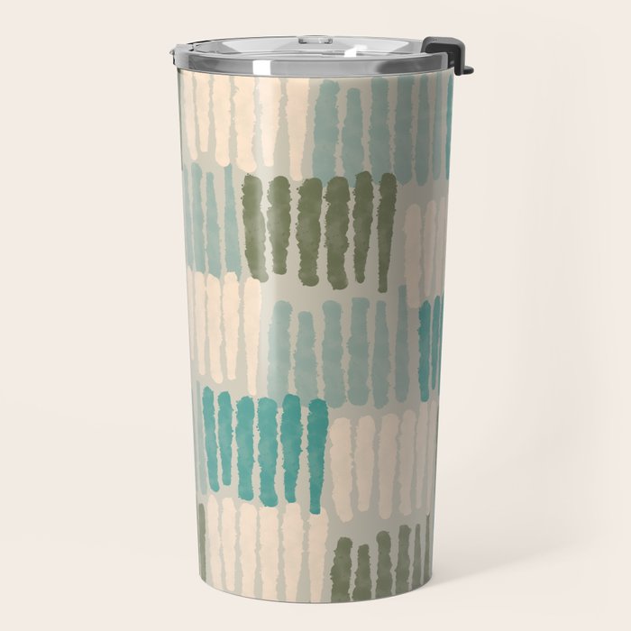 Forchetti Pattern Vintage Olive Green, Teal, Celadon Blue, and Cream Travel Mug Gallery Image 2