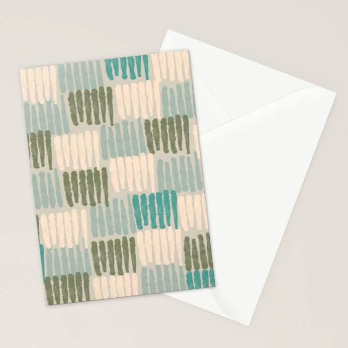 Forchetti Pattern Vintage Olive Green, Teal, Celadon Blue, and Cream Stationery Card Gallery Image 2