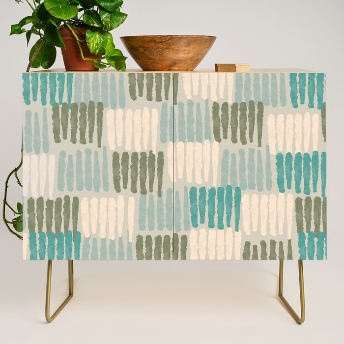Forchetti Pattern Vintage Olive Green, Teal, Celadon Blue, and Cream Credenza Gallery Image 1