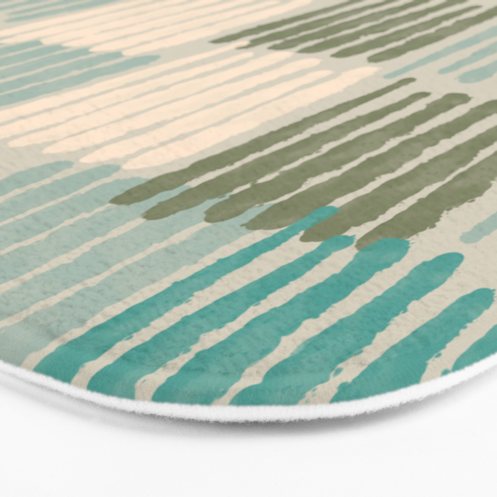Forchetti Pattern Vintage Olive Green, Teal, Celadon Blue, and Cream Bath Mat Gallery Image 3