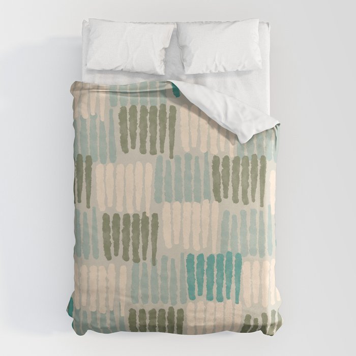 Forchetti Pattern Vintage Olive Green, Teal, Celadon Blue, and Cream Duvet Cover Gallery Image 6