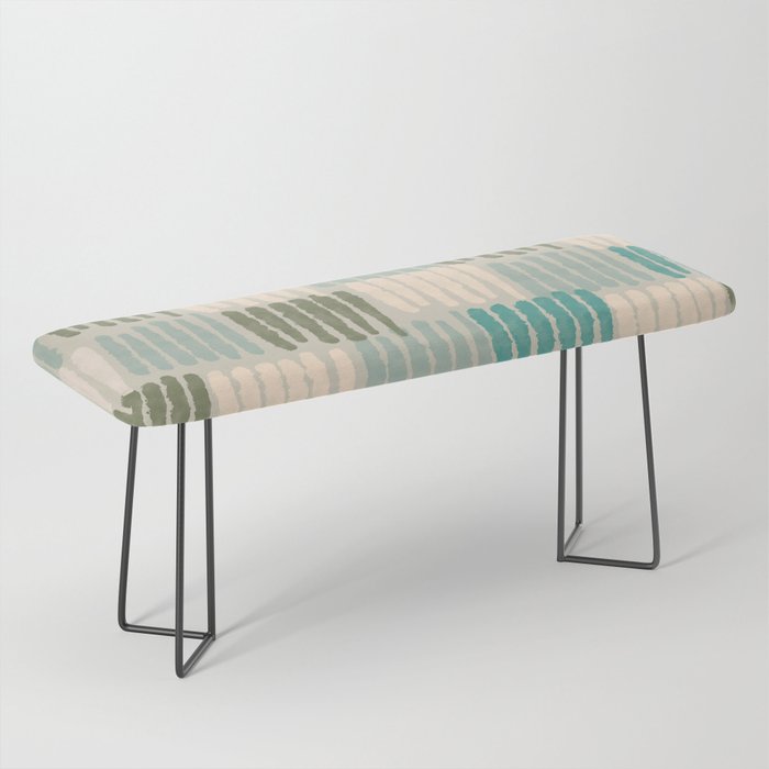 Forchetti Pattern Vintage Olive Green, Teal, Celadon Blue, and Cream Bench Gallery Image 1