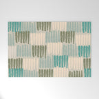 Forchetti Pattern Vintage Olive Green, Teal, Celadon Blue, and Cream Welcome Mat Gallery Image 1