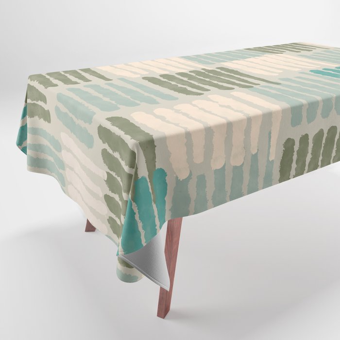 Forchetti Pattern Vintage Olive Green, Teal, Celadon Blue, and Cream Tablecloth Gallery Image 1