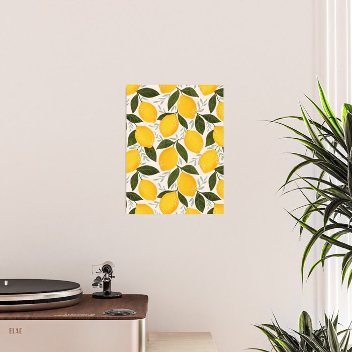 Mediterranean Summer Lemons Pattern Poster Gallery Image 2