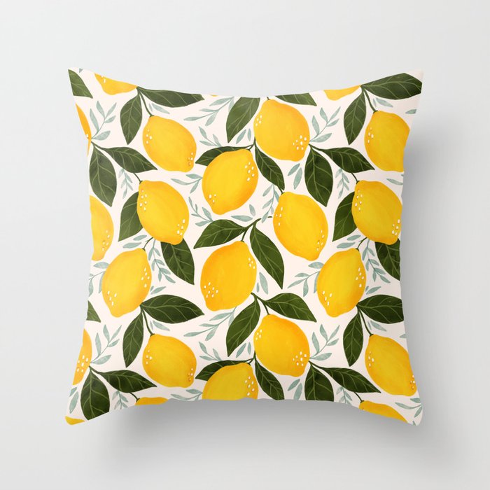 Mediterranean Summer Lemons Pattern Throw Pillow Gallery Image 1