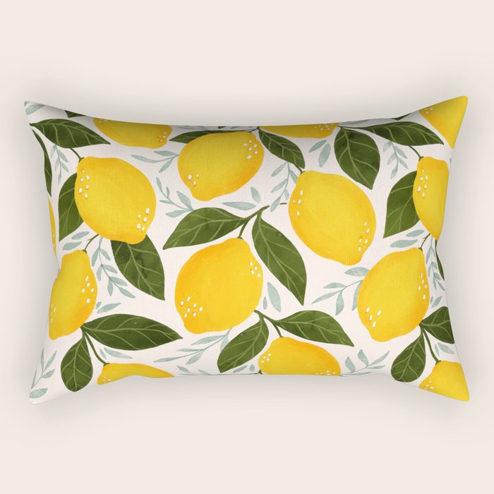 Mediterranean Summer Lemons Pattern Rectangular Pillow Gallery Image 1