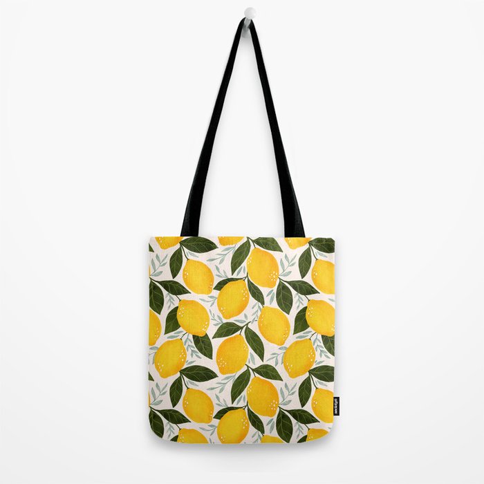 Mediterranean Summer Lemons Pattern Tote Bag Gallery Image 2