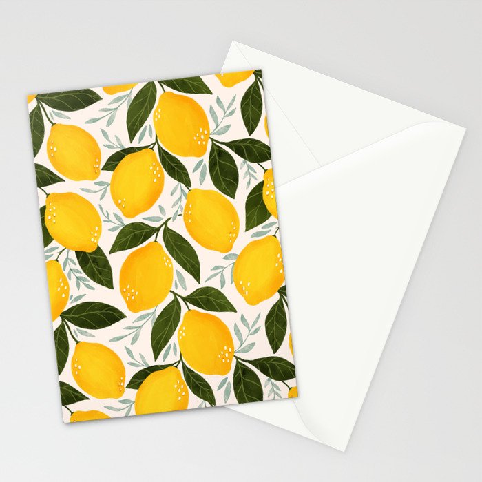 Mediterranean Summer Lemons Pattern Stationery Card Gallery Image 2