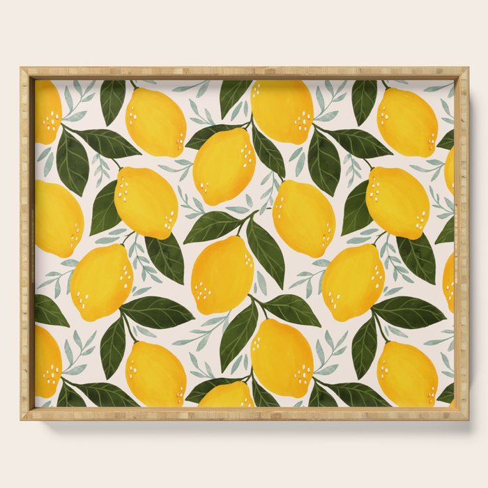 Mediterranean Summer Lemons Pattern Serving Tray Gallery Image 1