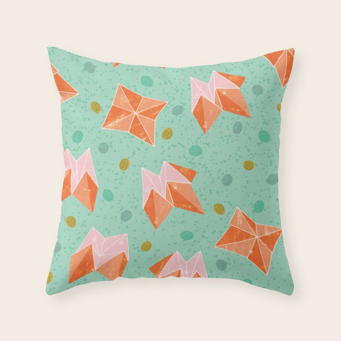 Origami Fortune Teller in Seafoam Green & Orange Throw Pillow Gallery Image 6
