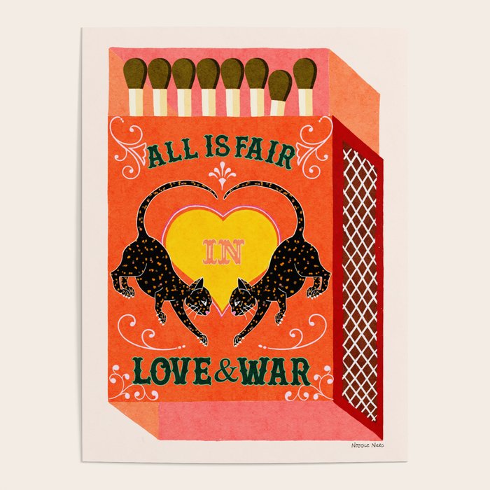 All is Fair in Love and War Vintage Matchbox Retro Orange Palette with Leopard Poster