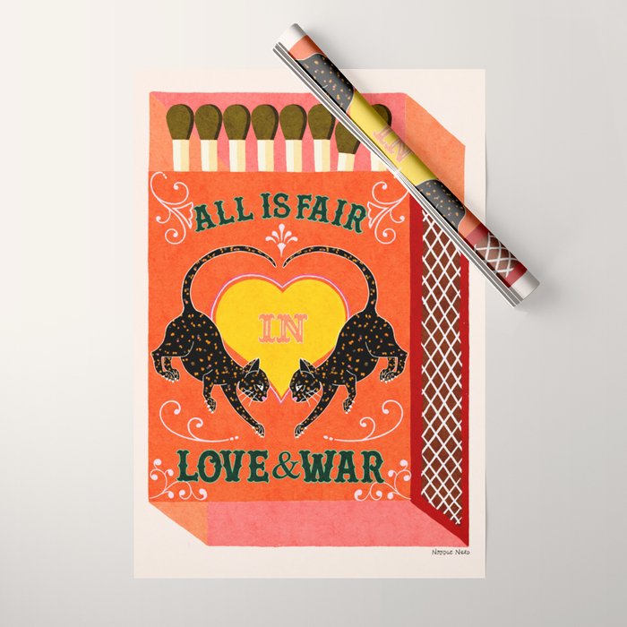 All is Fair in Love and War Vintage Matchbox Retro Orange Palette with Leopard Wrapping Paper Gallery Image 1