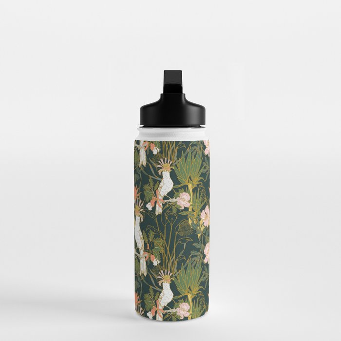 Drawing of exotic birds in the dark jungle Water Bottle Gallery Image 3