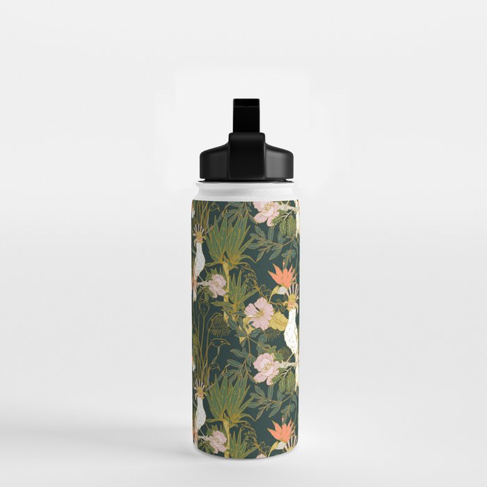 Drawing of exotic birds in the dark jungle Water Bottle Gallery Image 2