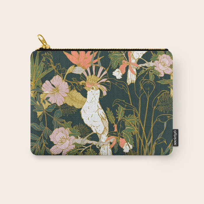 Drawing of exotic birds in the dark jungle Carry All Pouch Gallery Image 1