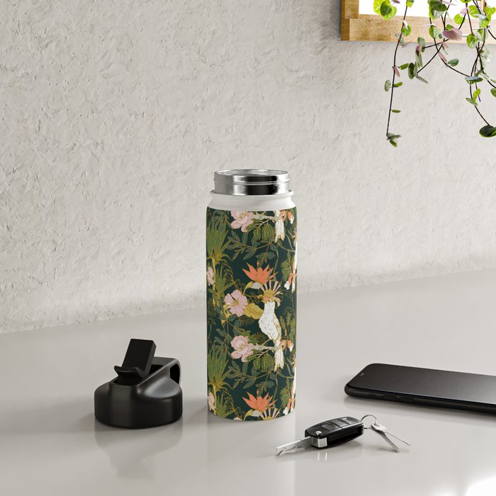 Drawing of exotic birds in the dark jungle Water Bottle Gallery Image 5