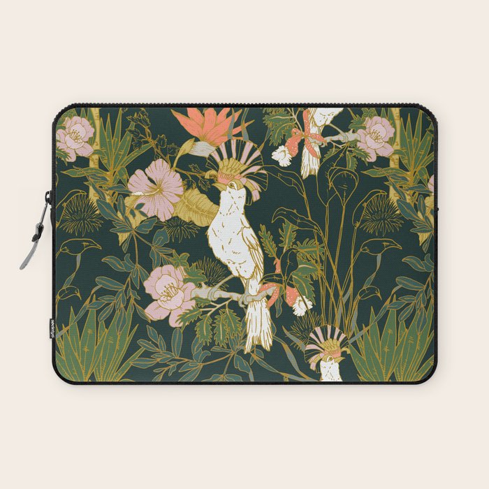 Drawing of exotic birds in the dark jungle Laptop Sleeve Gallery Image 1