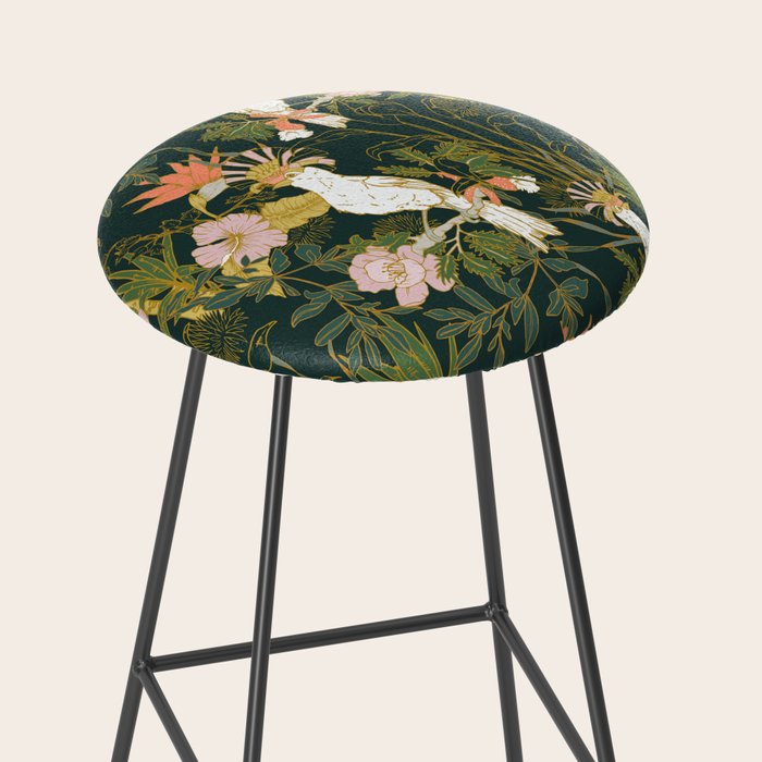 Drawing of exotic birds in the dark jungle Stool Gallery Image 2