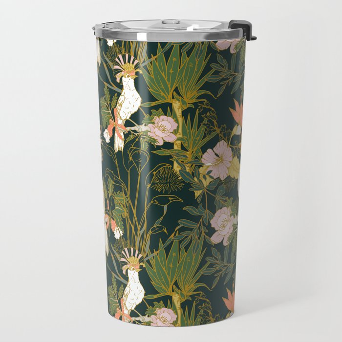 Drawing of exotic birds in the dark jungle Travel Mug Gallery Image 2