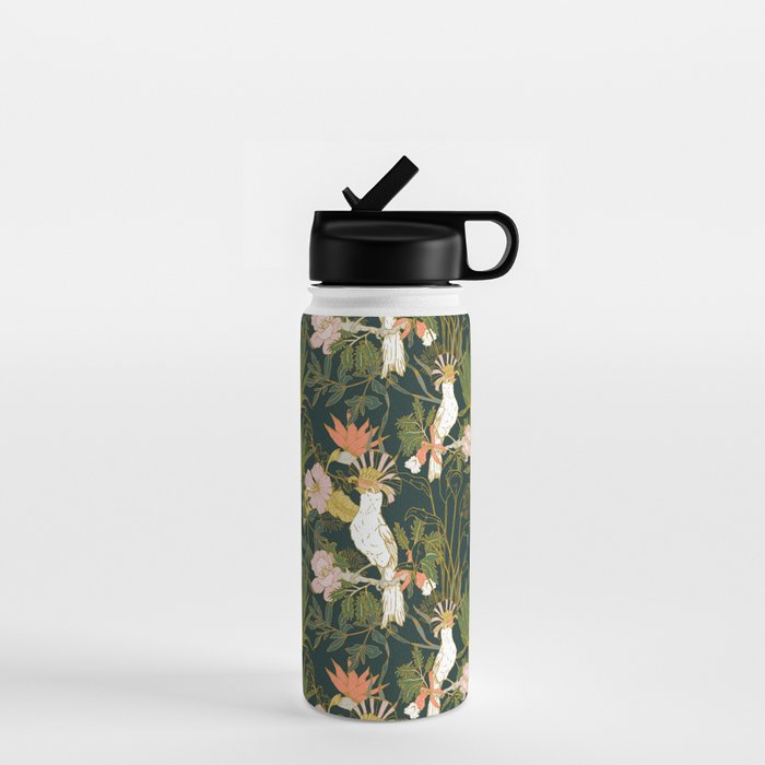 Drawing of exotic birds in the dark jungle Water Bottle Gallery Image 1