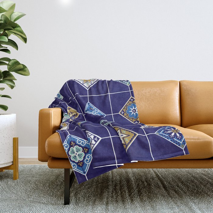 Talavera Mexican Tile - Navy & Bronze Palette Throw Blanket Gallery Image 1